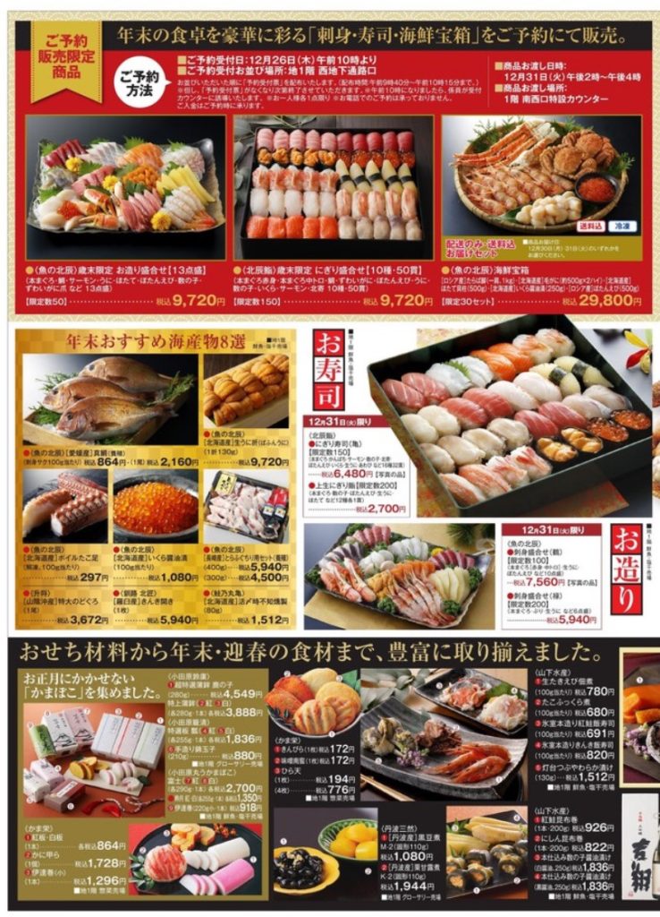 札幌大丸「歳末大市」ではお寿司やお刺身の当日販売もある